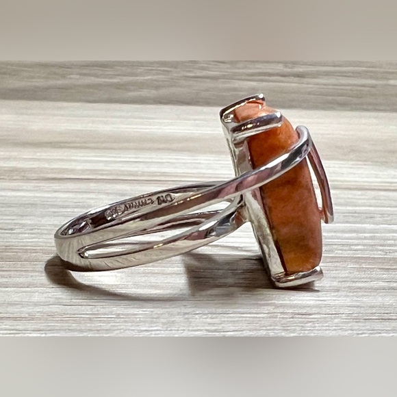 Designer Signed DW Sterling Silver Orange Jasper Zig Zag Lace Ring, Size 6, 5g - Picture 5 of 10